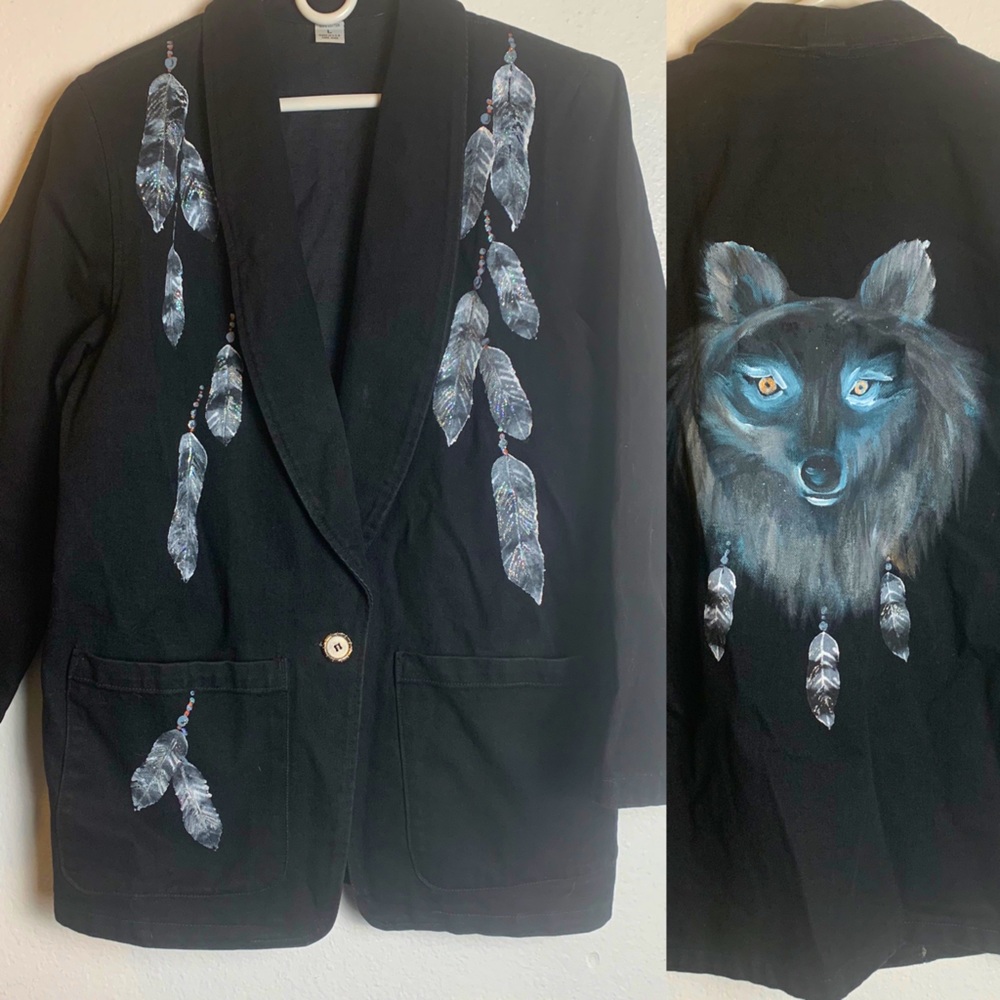 VTG 90s hand painted wolf jacket
